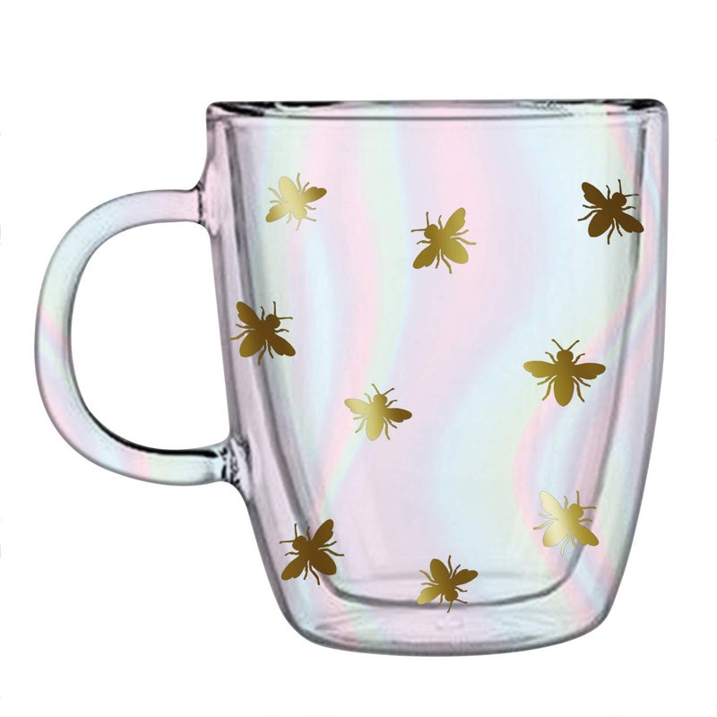 Slant CollectionsGlass Coffee/Tea Mug, 12-Ounce, Buzzing Bees (10-04859-267) - Image 1